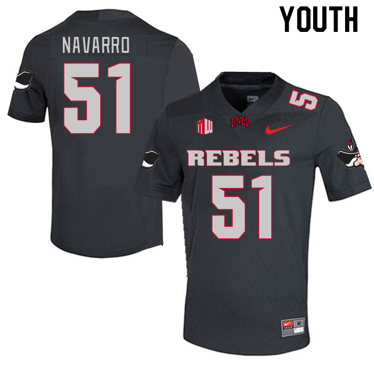 Youth #51 Bobby Navarro UNLV Rebels 2023 College Football Jerseys Stitched-Charcoal - Click Image to Close